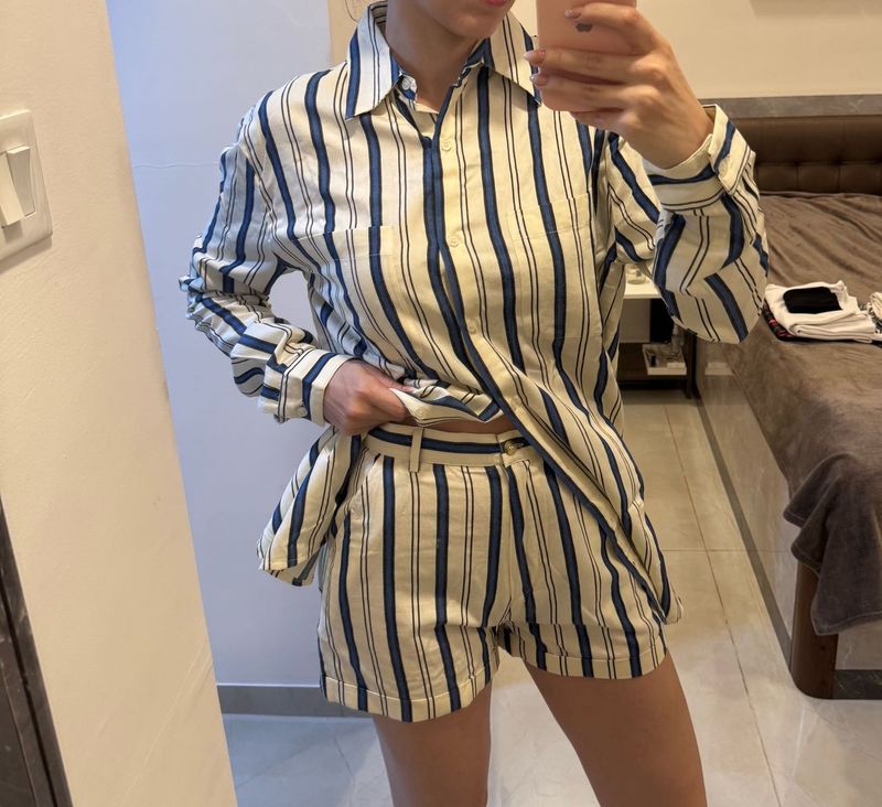 Hww Stripe Shirt &amp; Shorts Coord, New