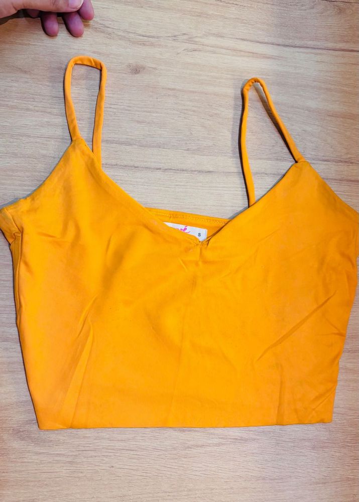 Vibrant Orange Spaghetti Strap Crop Top