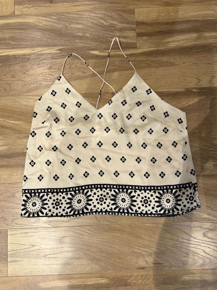 Cream Cami Top with Black Print.100% original prod