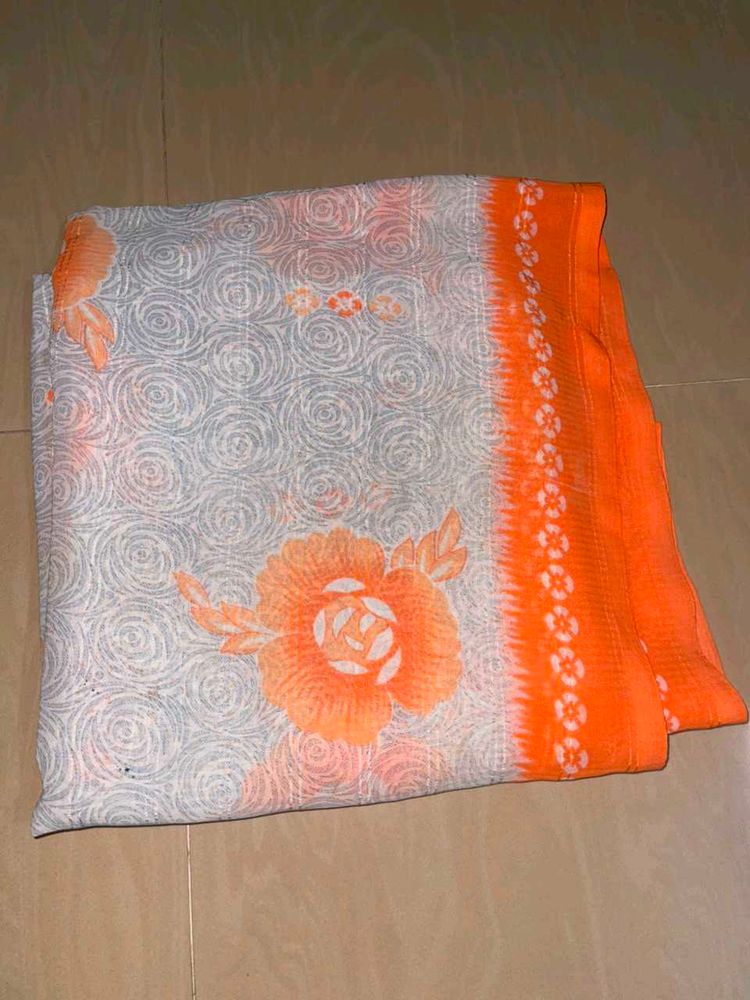 Beautiful Orange Floral Saree