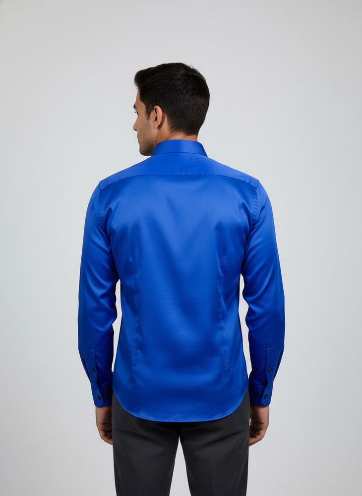 >>Royal Blue Satin Finish Casual Shirt for Men<<