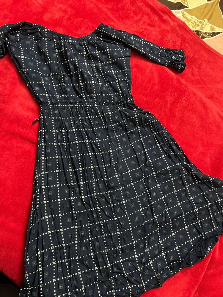 Blue Patterned Off Shoulder Dress