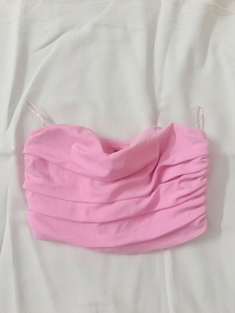 Stylish Pink Ruched Strapless Top