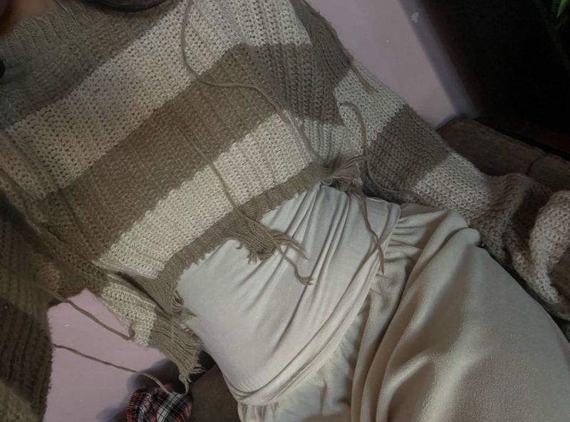Striped Distressed Cropped Sweater