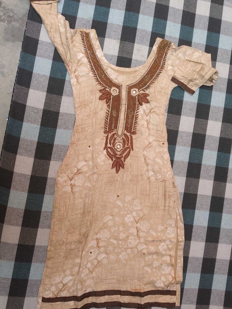 Beige Embroidered Kurta
