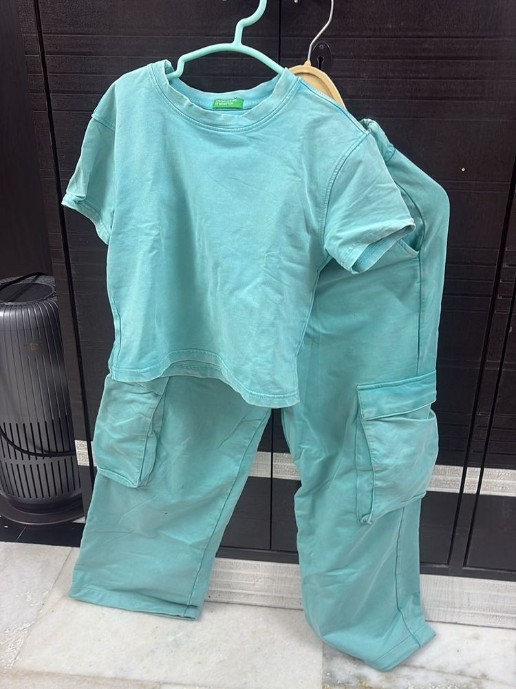 Aqua Blue Stone wash  Co ord Set