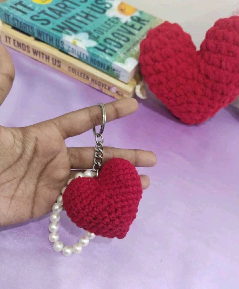 Handmade Crochet Heart Keychain