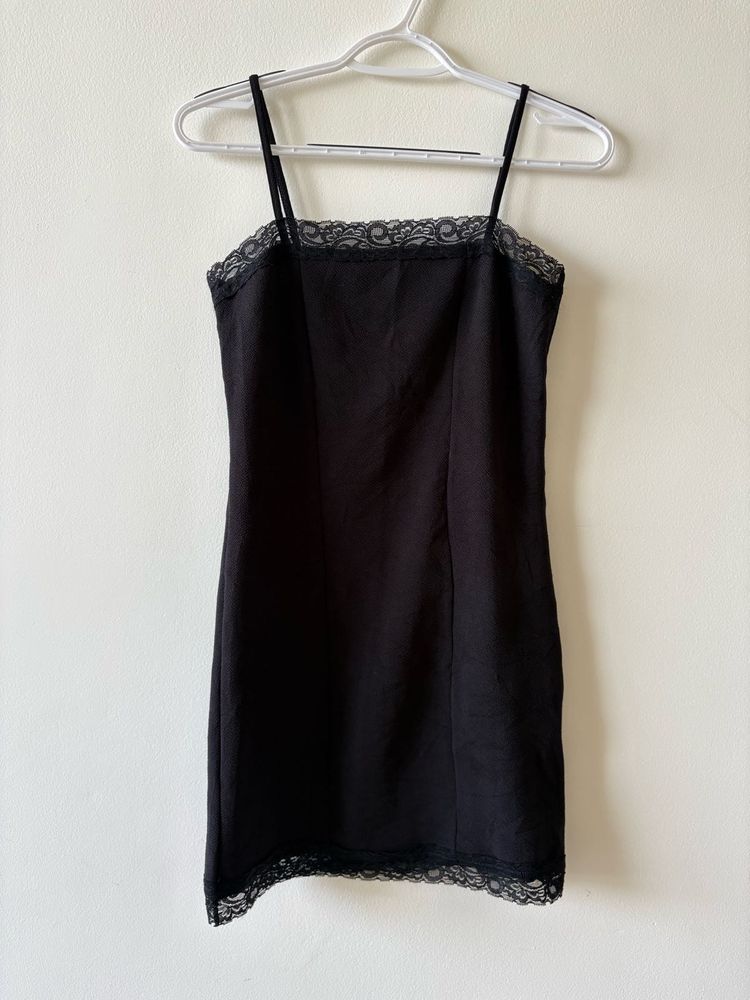 Black Lace Trim Slip Dress