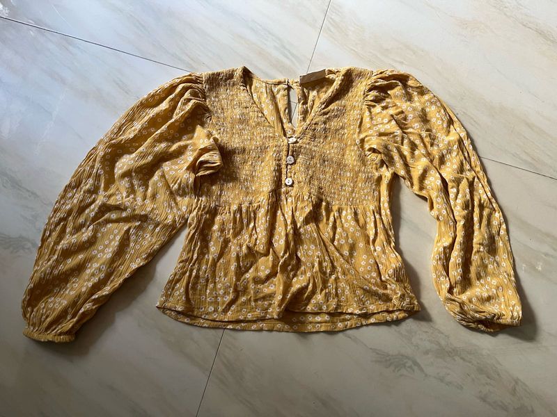 Yellow Smocked Floral Blouse