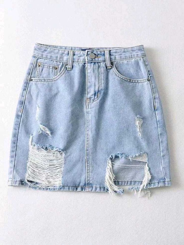Distressed Denim Mini Skirt
