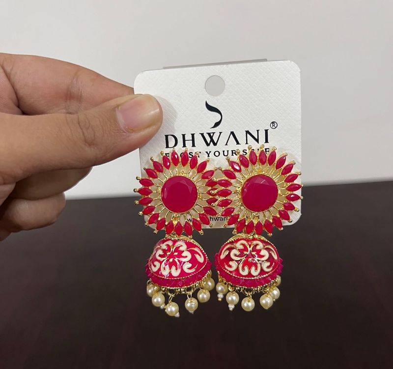 Fuschia pink Jhumka Earrings