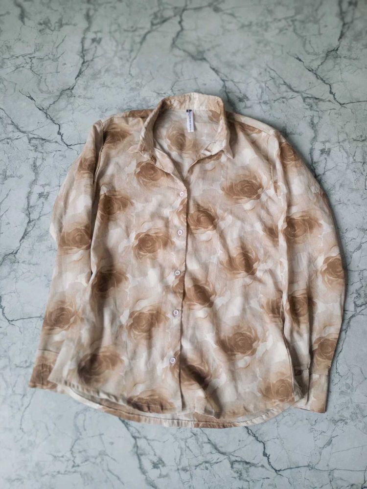 Elegant Rose Print Button-Up Shirt