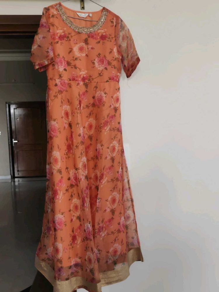 Peach Floral Anarkali Gown