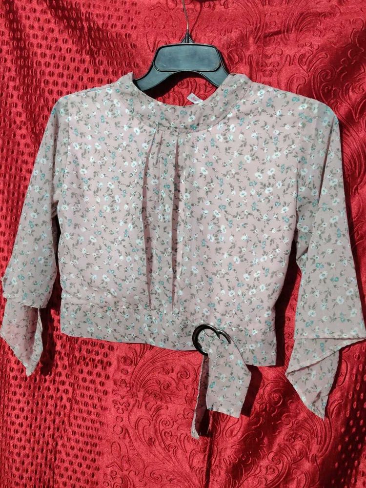 Chic Floral Print Mock Neck Blouse