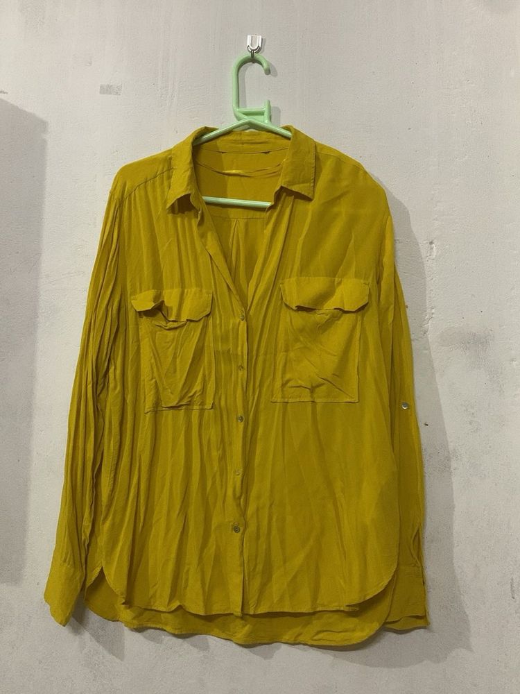 Zara Stylish Mustard Yellow Button-Up Shirt