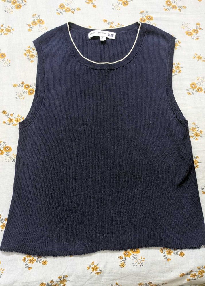 Navy Ribbed Sleeveless Top