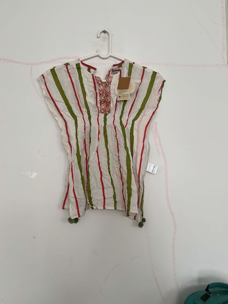 Striped Kaftan Tunic with Tassels