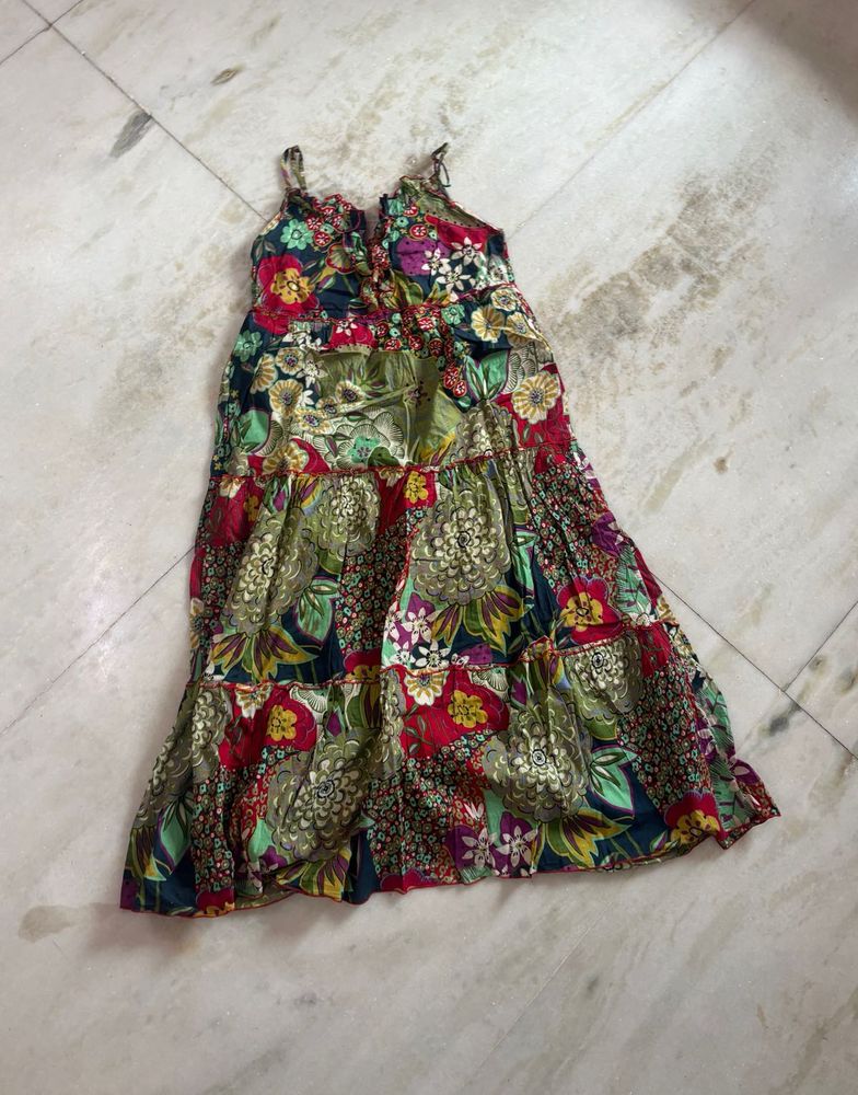 Boho Floral Print Ruffle Maxi Dress