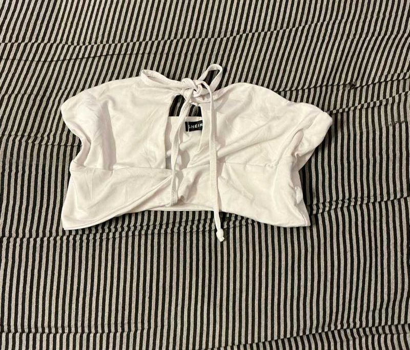 White Tie-Back Crop Top