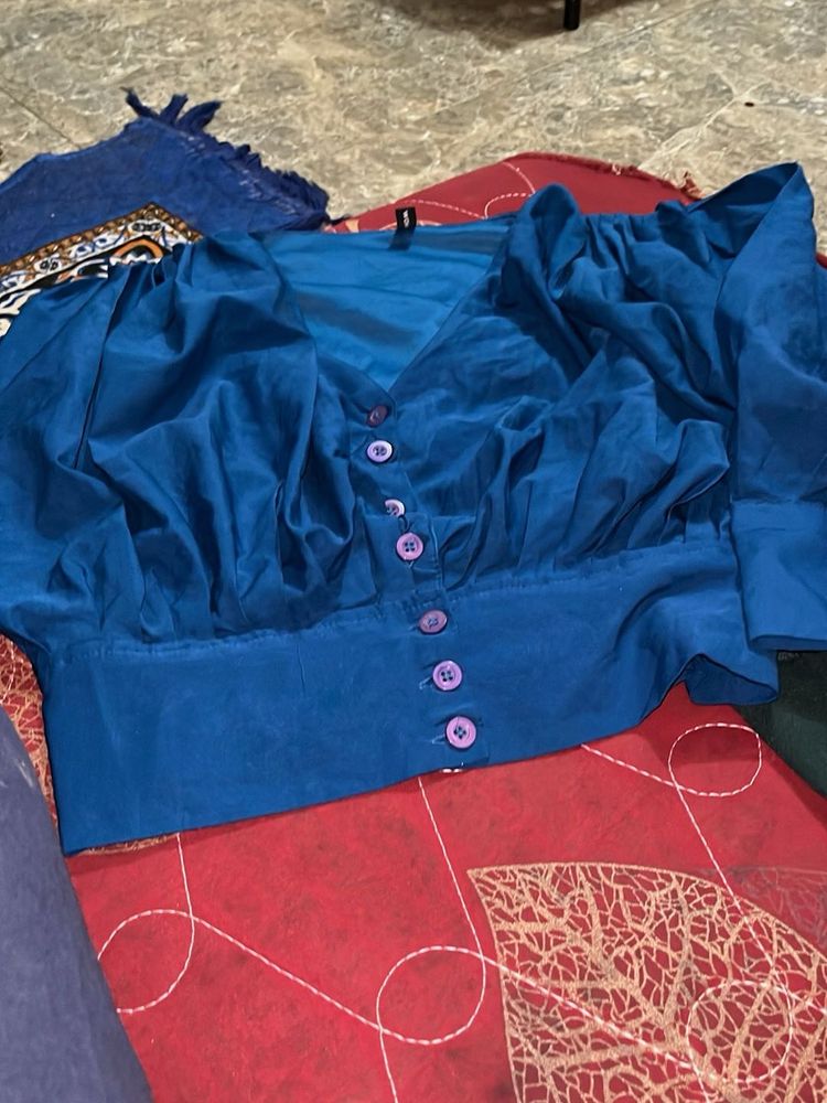Stylish Blue Puff Sleeve Blouse