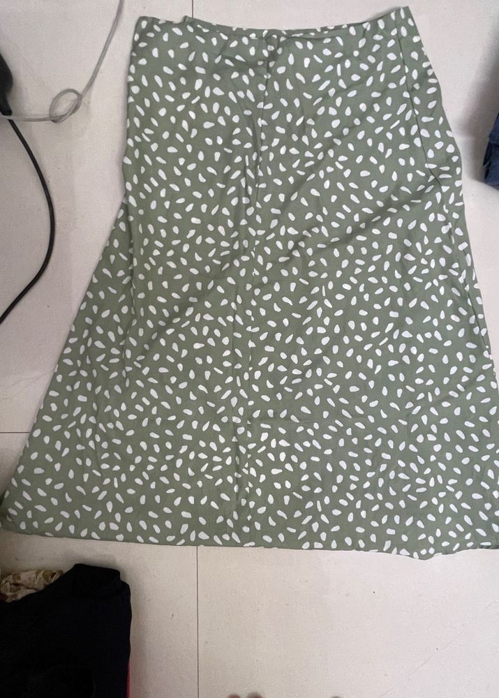 Light Green Printed Midi Skirt