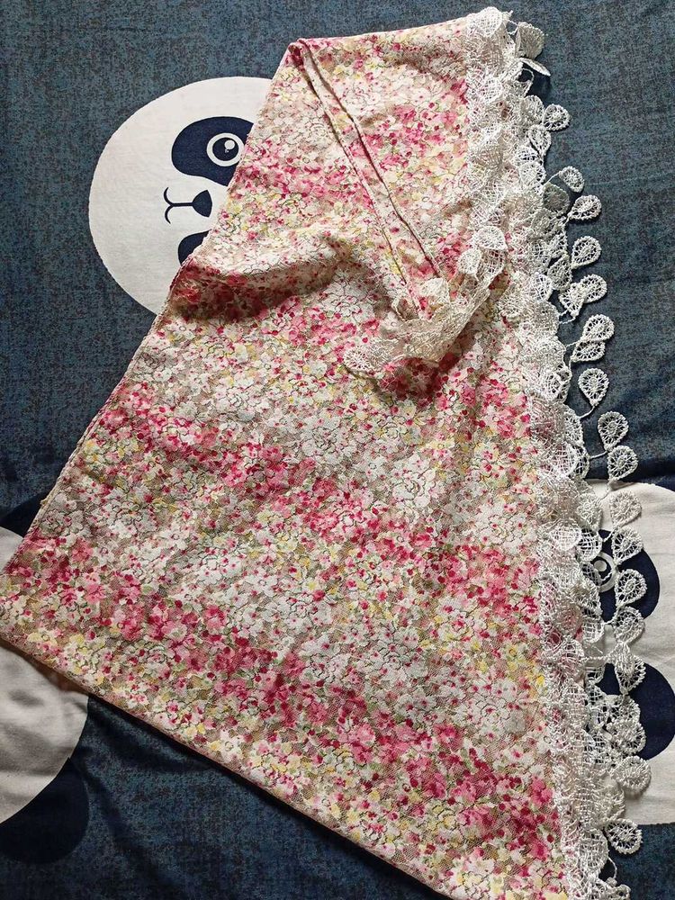 Floral Print hair bandana with Lace Trim
