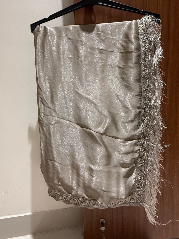 Elegant Metallic Saree with blouse Fringe