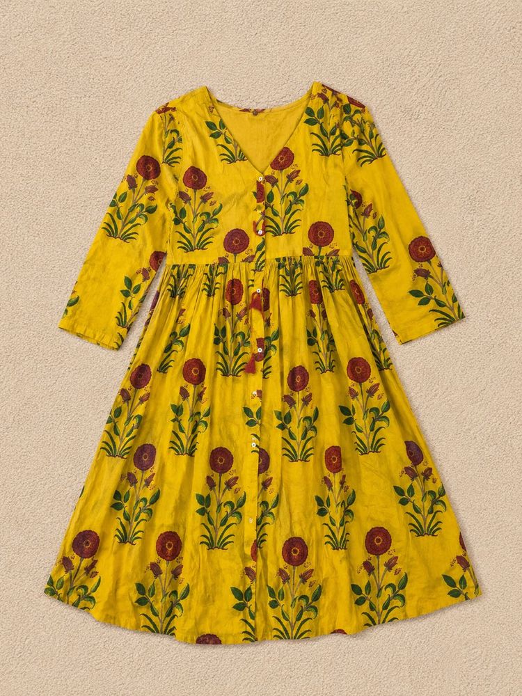 Mustard Yellow Floral Cotton Dress🌻