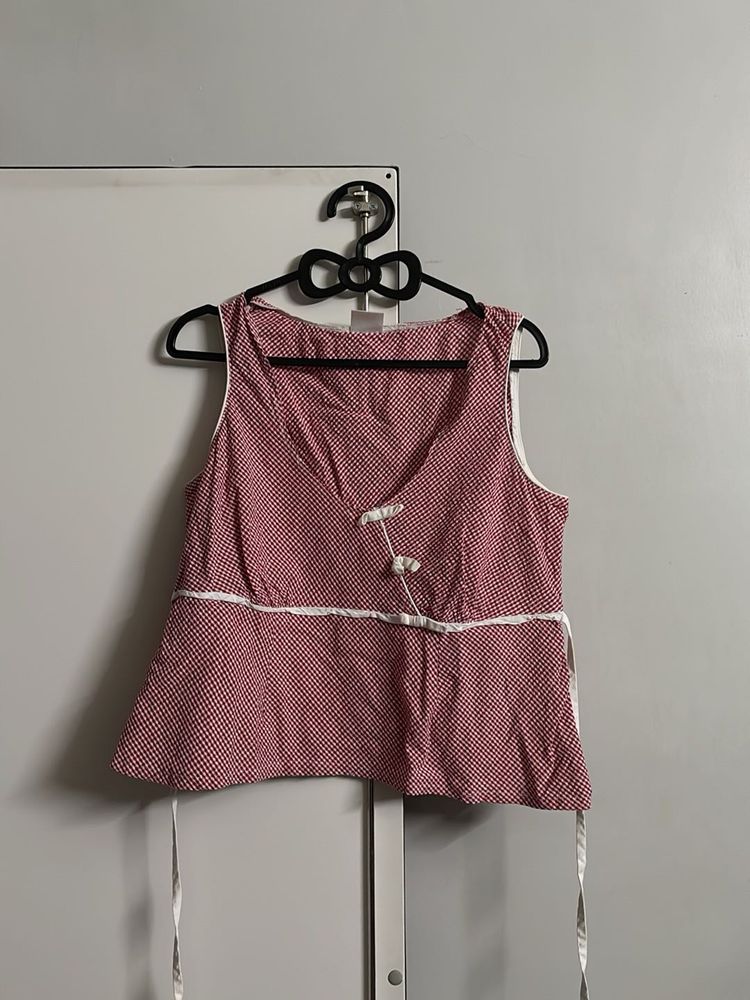 Red Gingham Wrap Top
