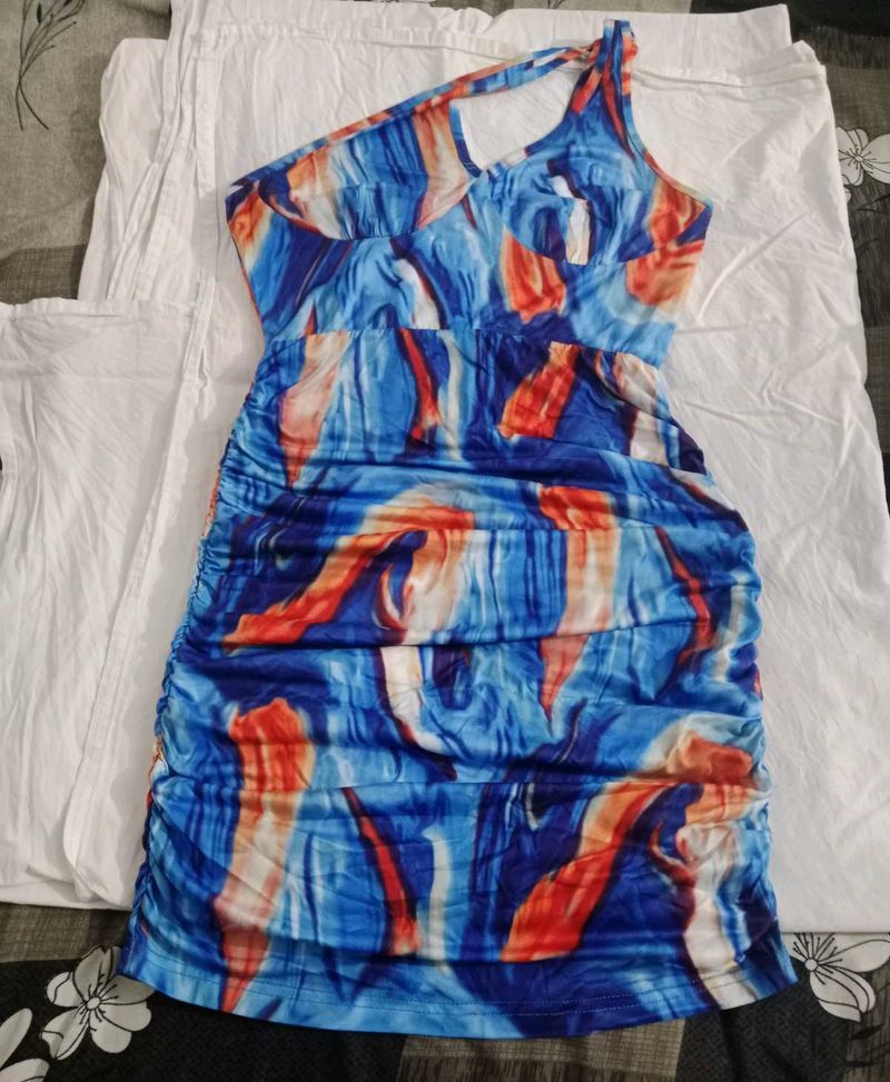 Stylish Blue One-Shoulder Dress