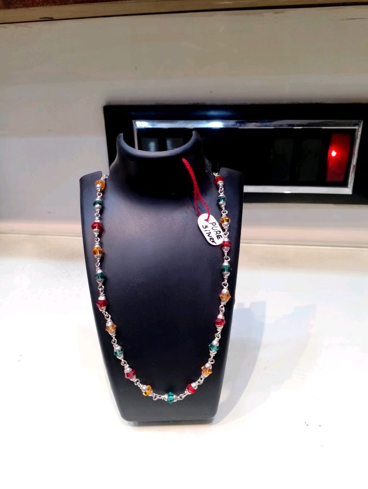 Colorfull Moti Mala Design Pure Silver
