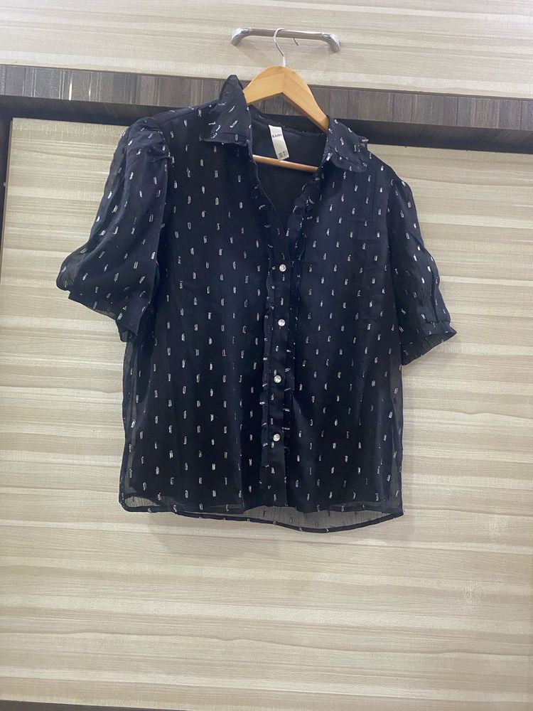Kazo Sheer Black Button-Down