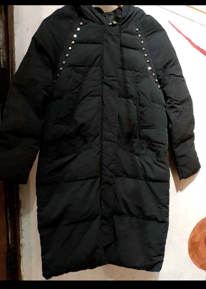 Black Padded Coat with Studs