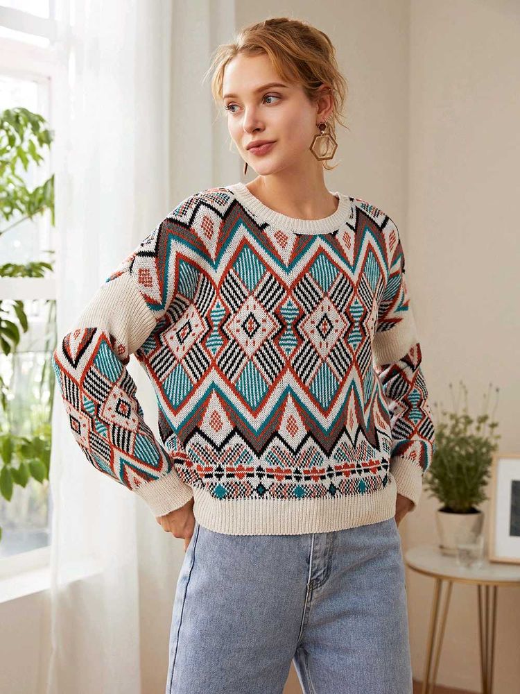 Boho Geometric Print Sweater