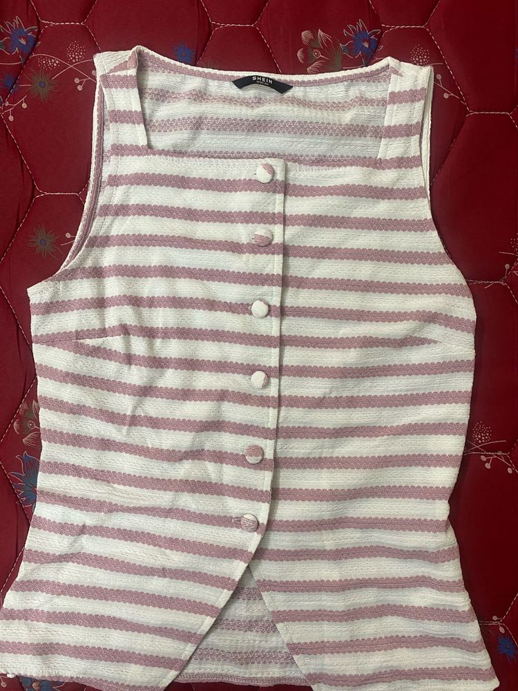 Striped Square Neck Sleeveless Top