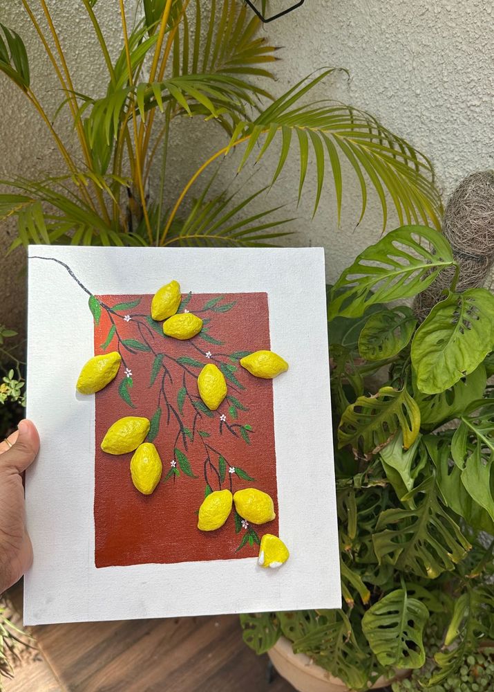 Handmade 3d Lemon Branch Artwork Acrylic painting