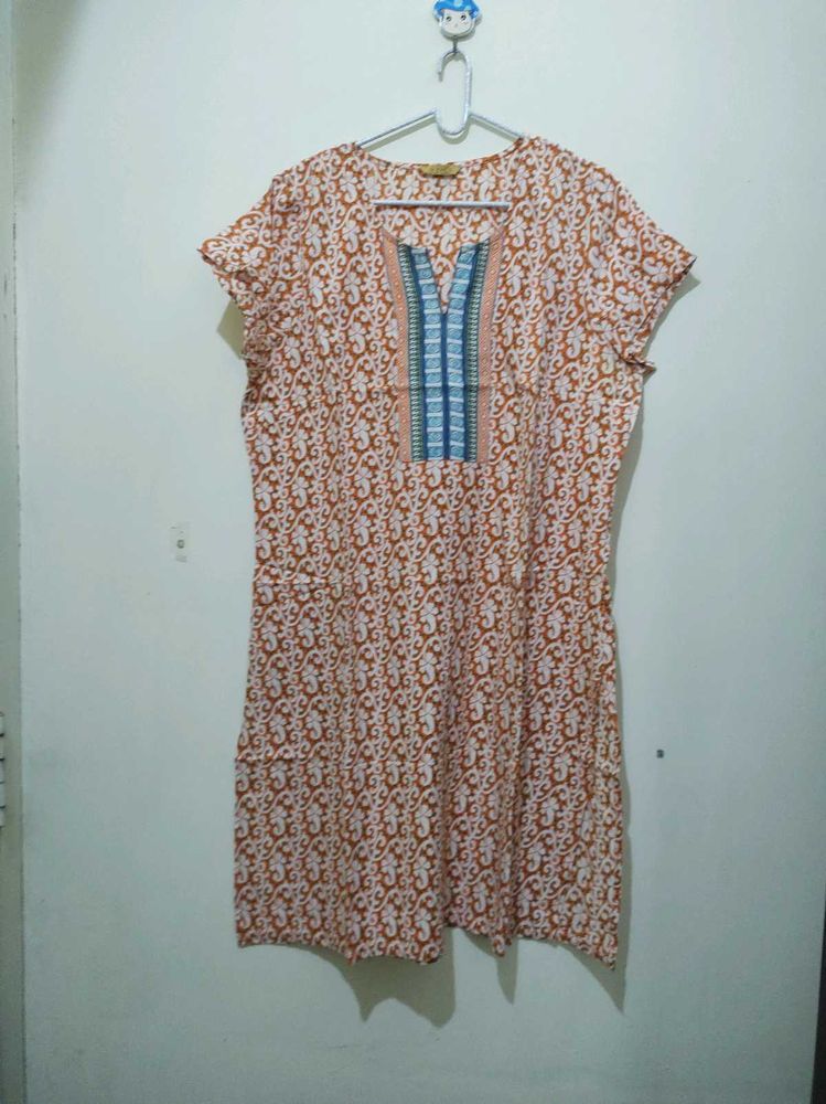 Aurelia orange white Printed kurta