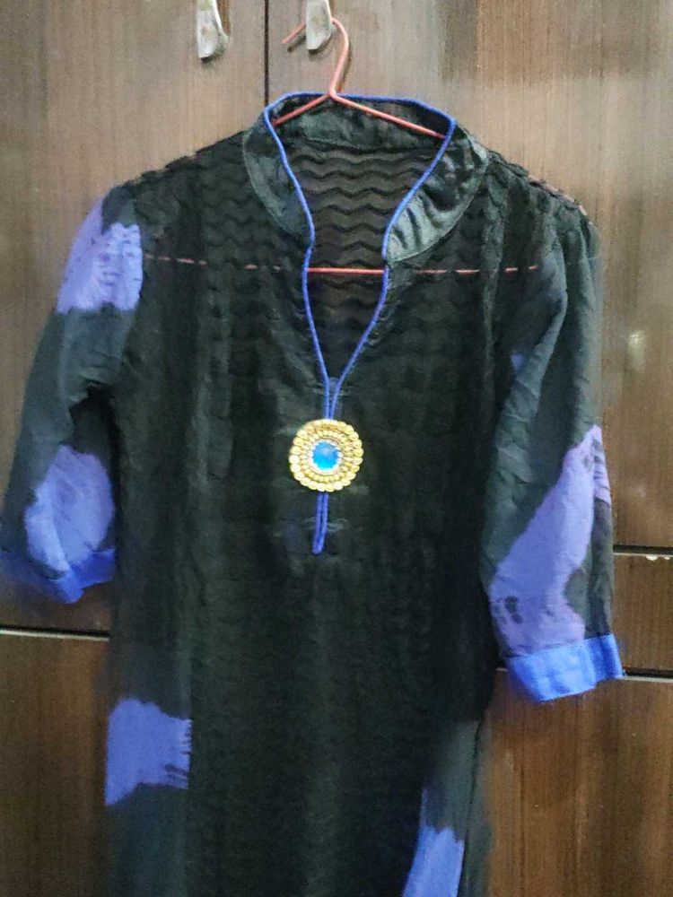 Stylish Black Kurta with Blue Accents