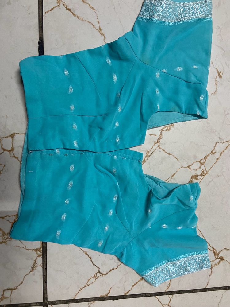 Teal Saree And Blouse