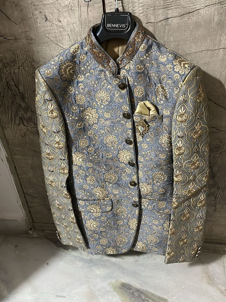 Men's Blue &amp; Gold Brocade Jacket
