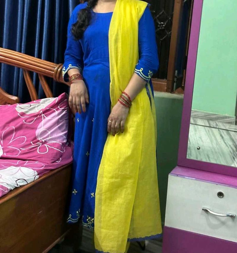 Blue &amp; Yellow Kurta Set with Dupatta