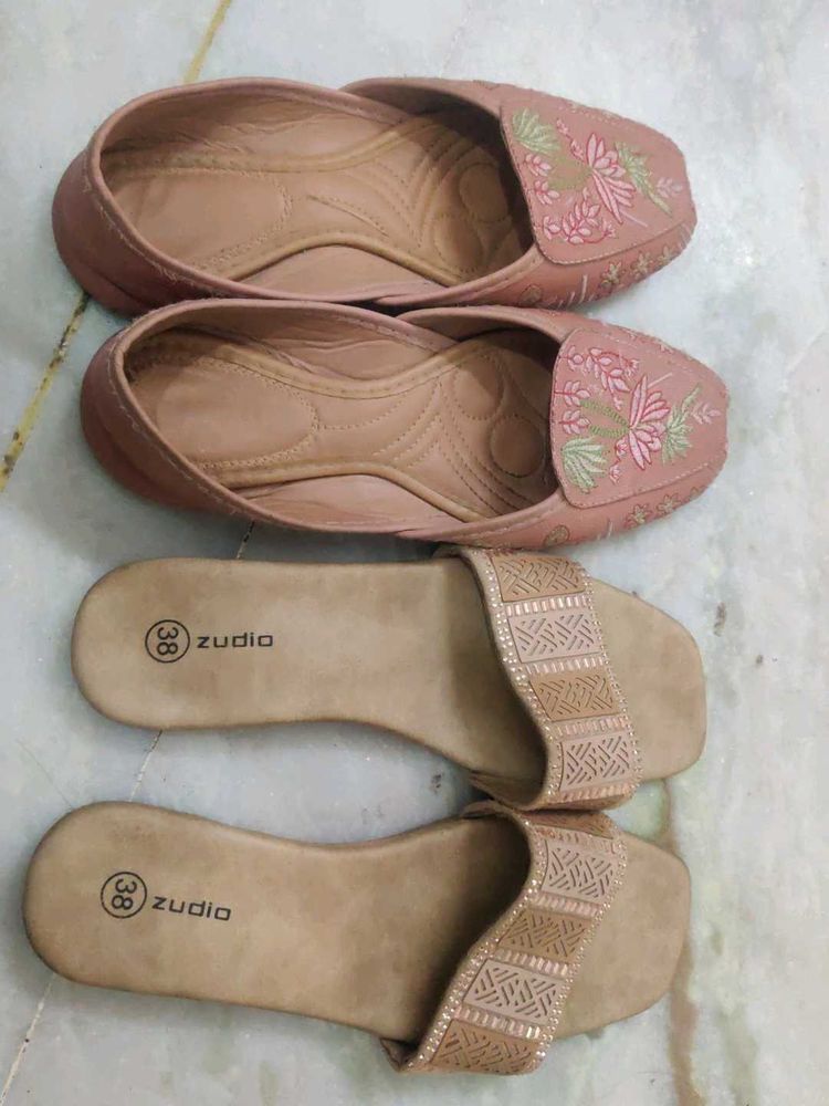 Embroidered Pink Juttis and flats