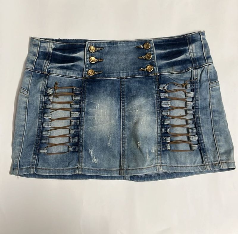 Y2k Distressed Denim Micro Mini Skirt