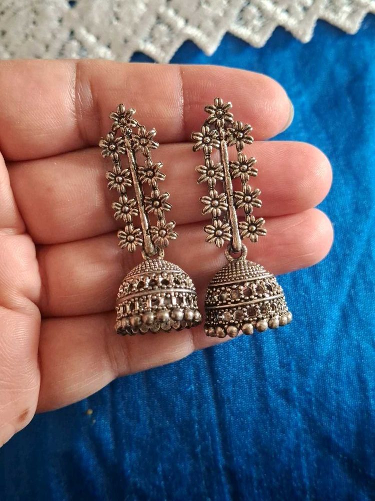 Oxidized Silver Jhumka Earrings