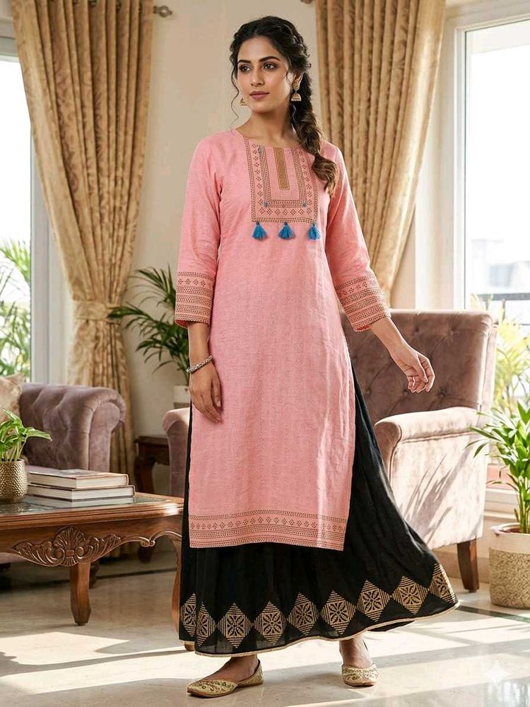 Elegant Pink Kurta with Black Anarkali