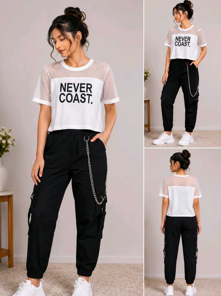 Sheer Sleeve Graphic T-Shirt