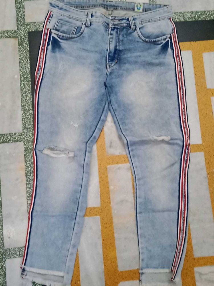 Light Wash Jeans with Side Stripe