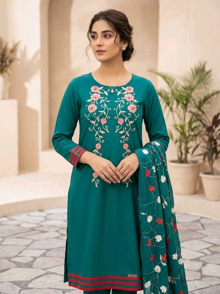 Teal Embroidered Kurta Set with Dupatta