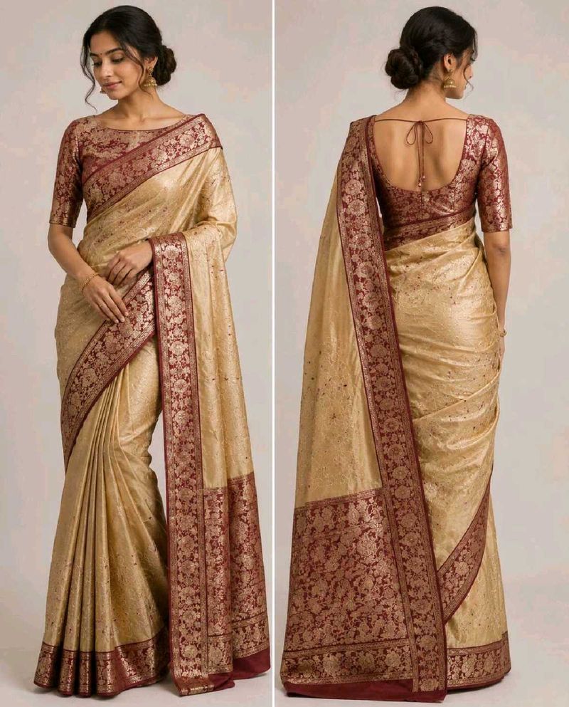 Elegant Gold and Maroon Silk saree