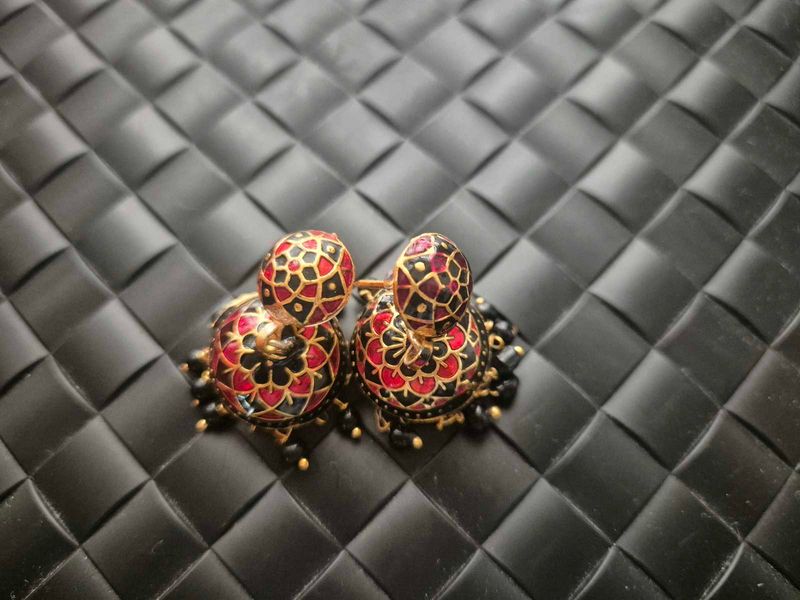 Elegant Red &amp; Black Jhumka Earrings